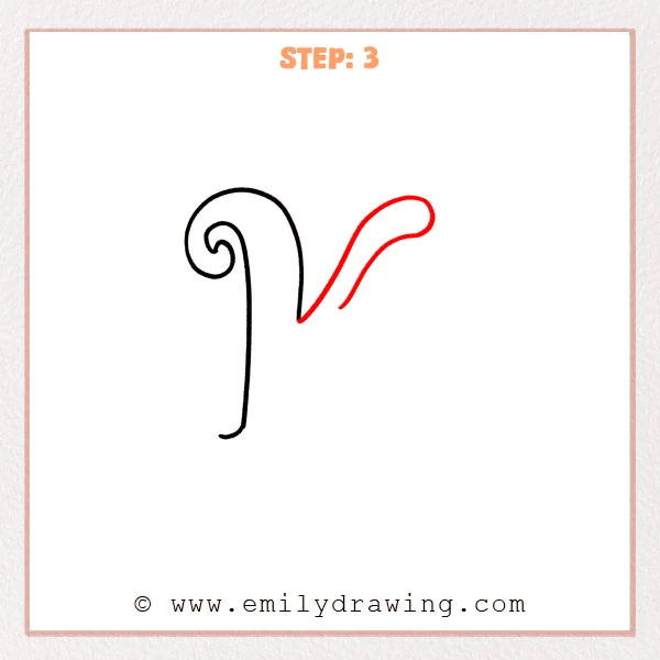 how to draw a fancy letter k - A fancy letter k with a tall stem and top spiral, now adding a sweeping right arm that loops at the end with a shorter inner return stroke.